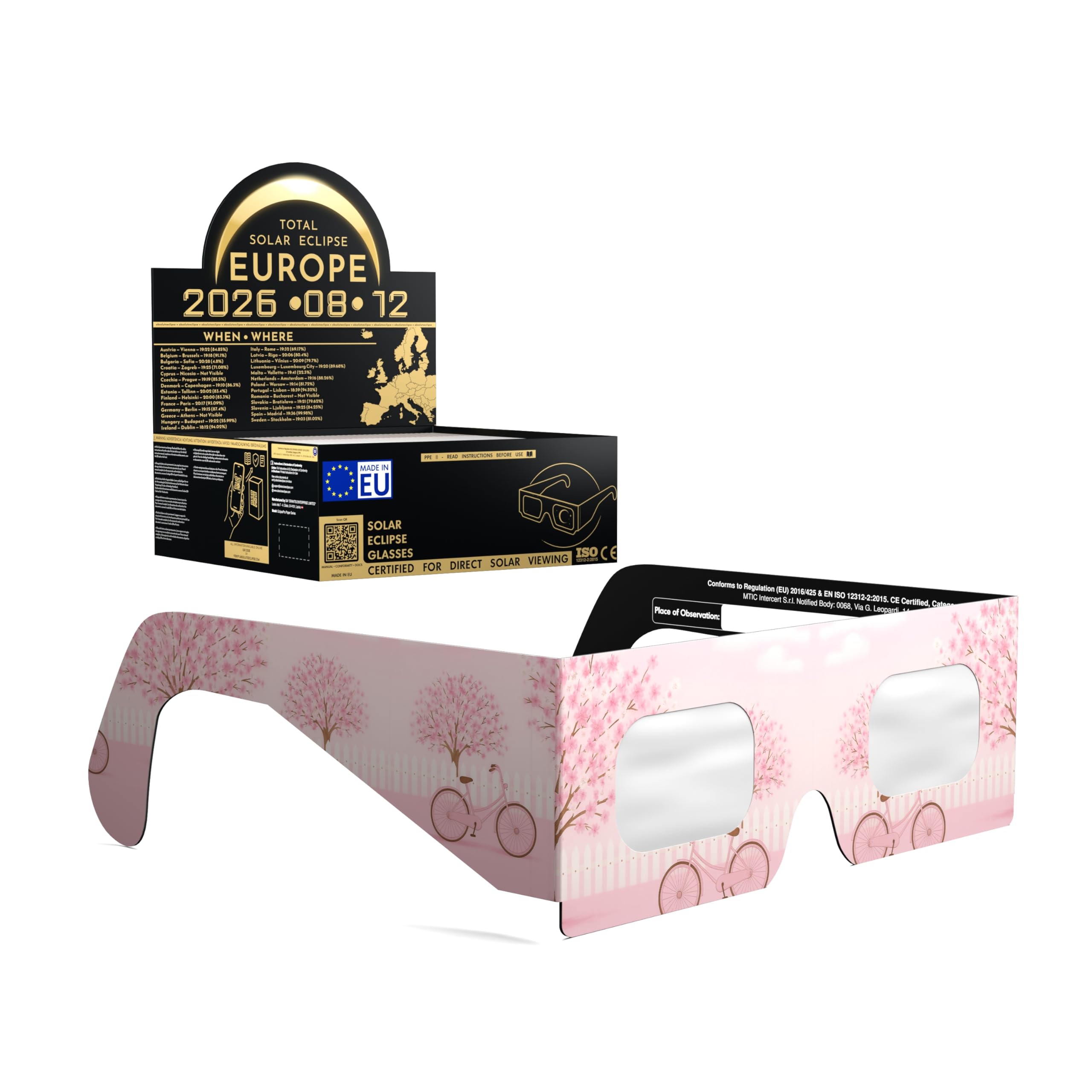 Solar Eclipse Glasses ISO 12312-2 CE Certified | Safe Solar Viewing Glasses UK | Paper Cardboard Frame | Total Solar Eclipse August 2026 | Made in EU | 50 Pack | Cherrylane