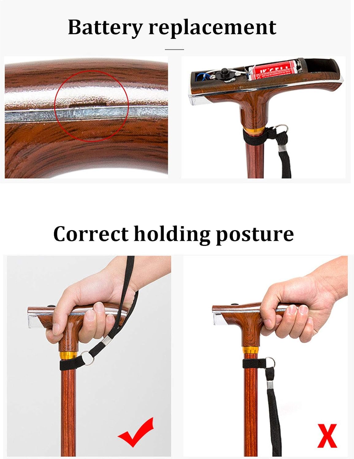 ELQ Aluminum Alloy Walking Cane, Adjustable Walking Stick for Men, Women and Seniors, Lightweight Crutch with Comfortable Handle, Replaceable Base and Wrist Strap,Light Crutch