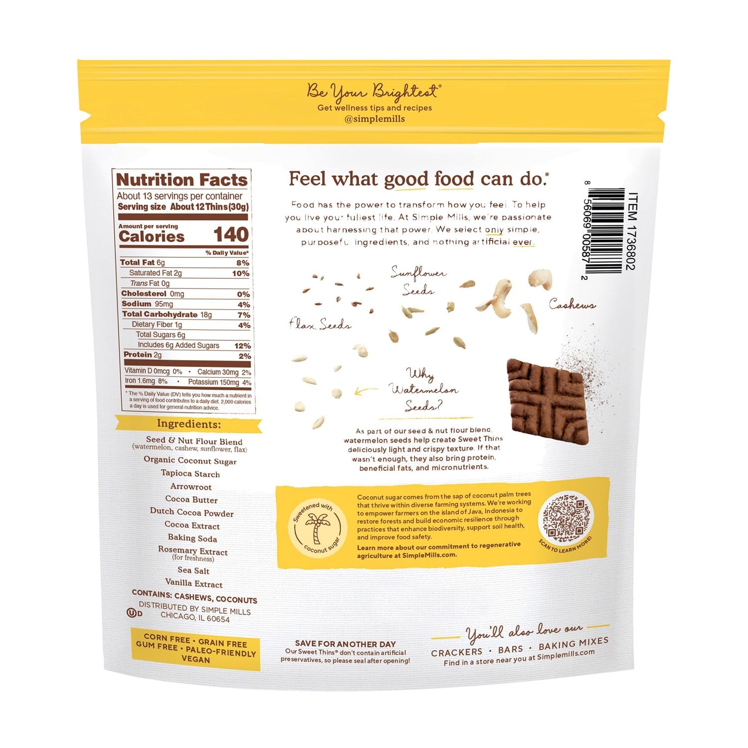 Simple Mills Chocolate Brownie Sweet Thins, 14 Ounce