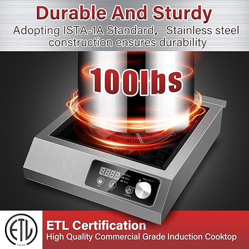 Miniatura 6 de Cocina de inducción comercial, Quemador de inducción de 1800 W con sensor táctil, perilla y pantalla LCD, quemador eléctrico único certificado ETL,