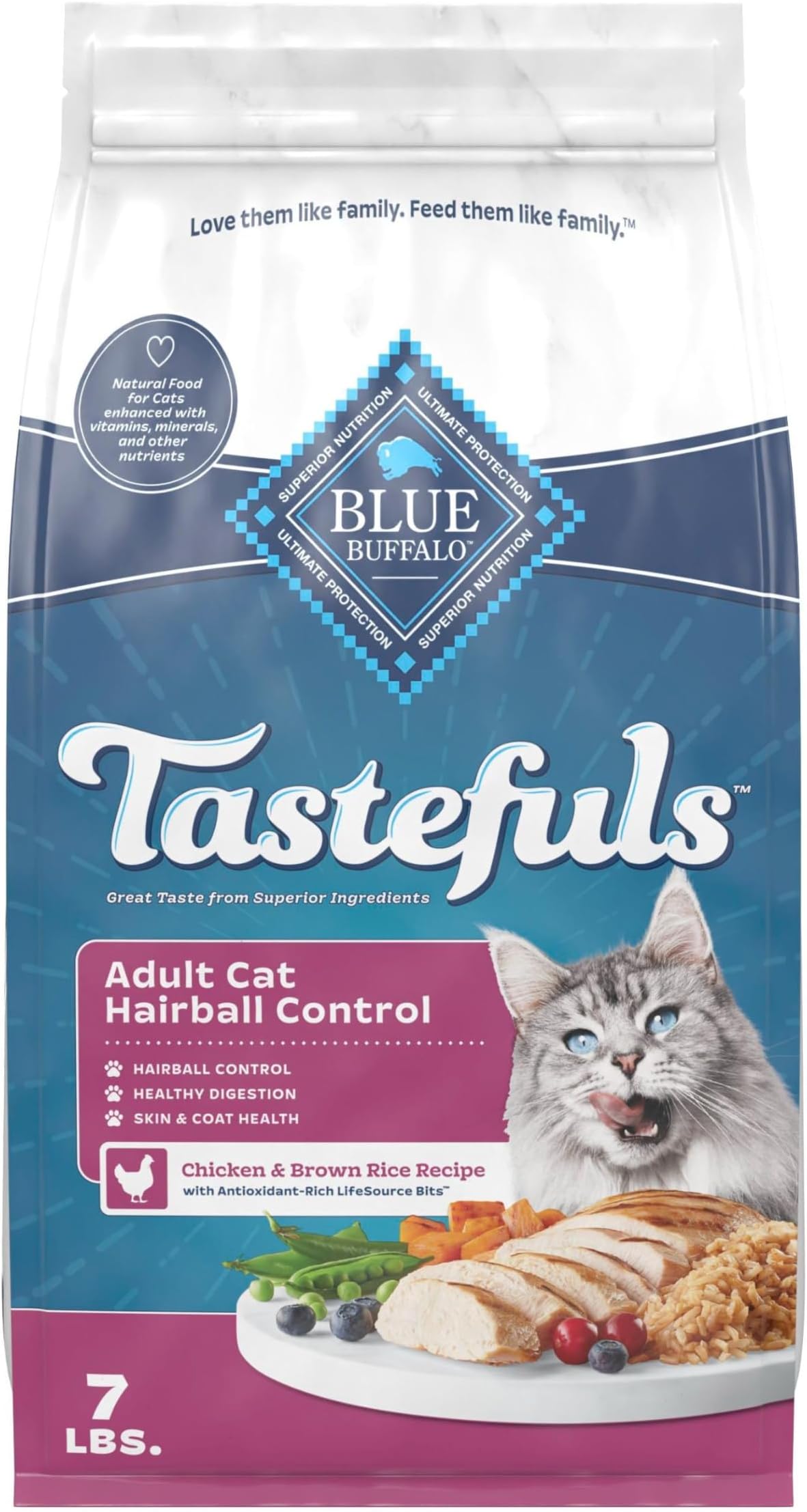 Blue Buffalo Indoor Hairball Control Natural Adult Dry Cat Food, Chicken & Brown Rice 7-lb