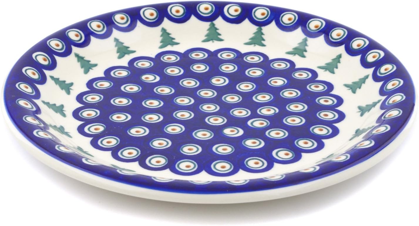 Polmedia Polish Pottery Authentic Polish Pottery Lunch Plate Signature UNIKAT in Beekeeper Gnome Design Handmade in Bolesławiec Poland by Ceramika Nina + Certificate of Authenticity