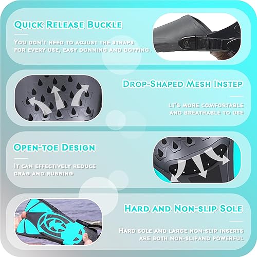 Miniatura 5 de Aletas de natación, aletas de esnórquel de tamaño de viaje, cortas, ajustables, para natación, tacón abierto, aletas de buceo, aptas para hombres,
