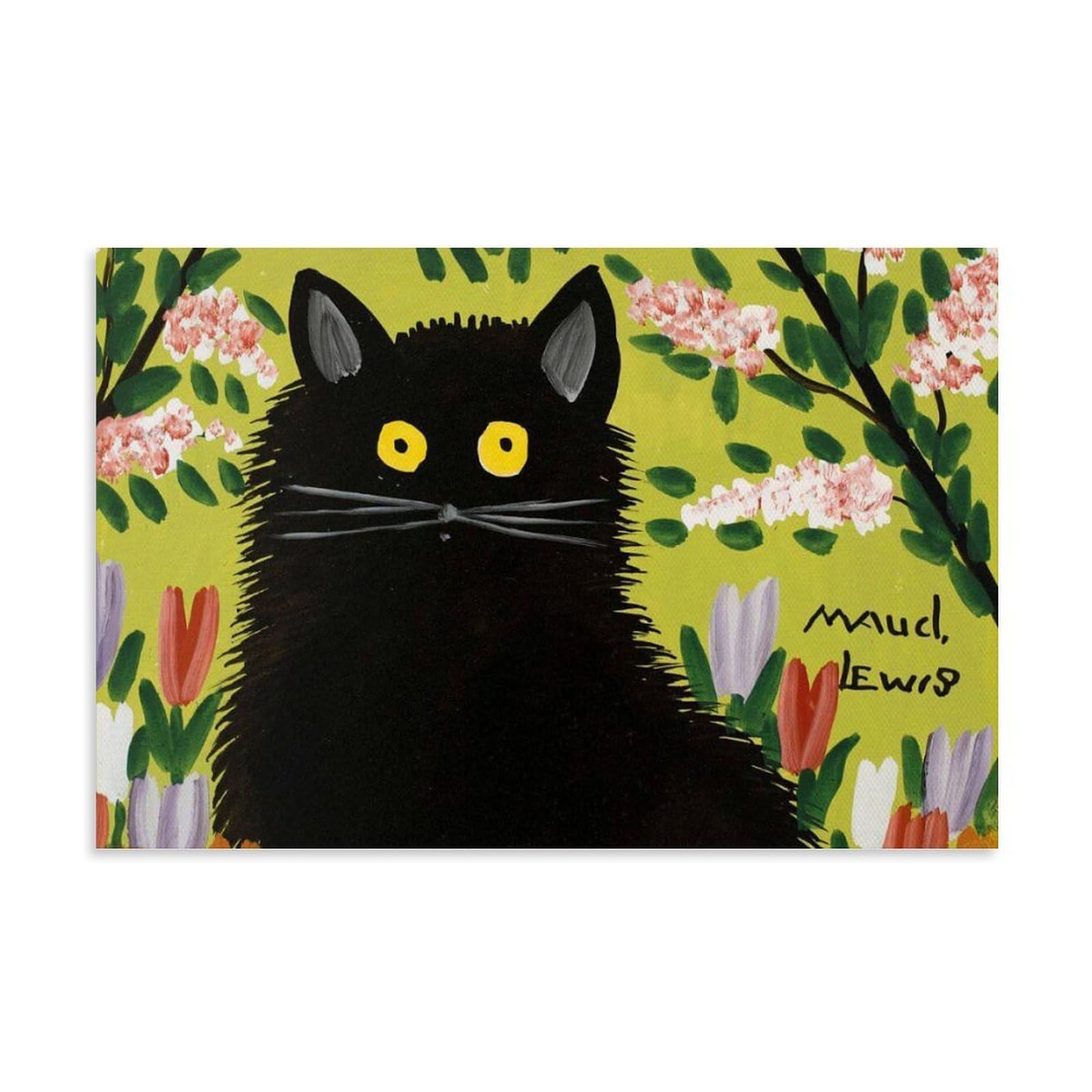 Xuxuecc Unframe Maud Lewis Wall Art Prints Paintings Poster Black Cat Artworks Canvas Room Aesthetic Wall Art Prints Home Modern Decor 20X30inch(50X75cm)