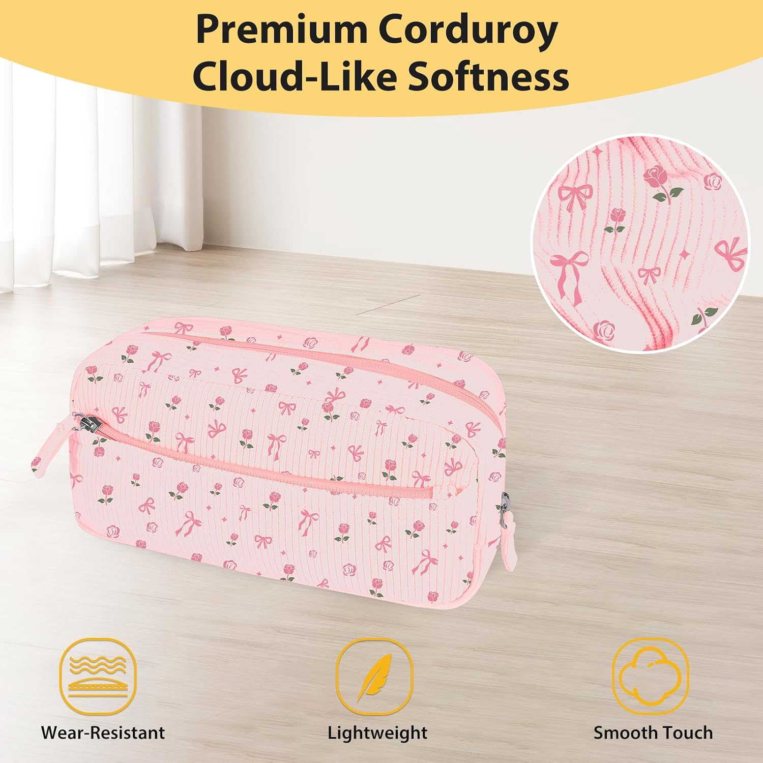 FINPAC Pencil Case, Corduroy Triangle Makeup Bag Kawaii Pen Bag Pouch Holder