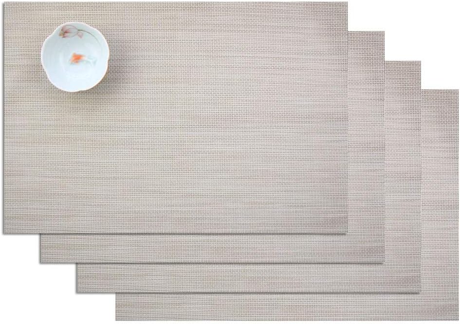Exclusive Discount 60% Price ZebraSmile Set of 4 Anti-Skid Heat-Resistant Stain Resistant Dinner Table Mat Washable Non-Slip Woven Textilene PVC Placemats for Home Kitchen Dining Table Heat Insulation Place Mats, Off White