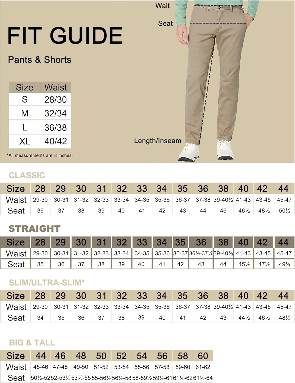 Mens Classic Fit Khaki Casual Chino Pants Whit Hidden Comfort Waistband - Image 6