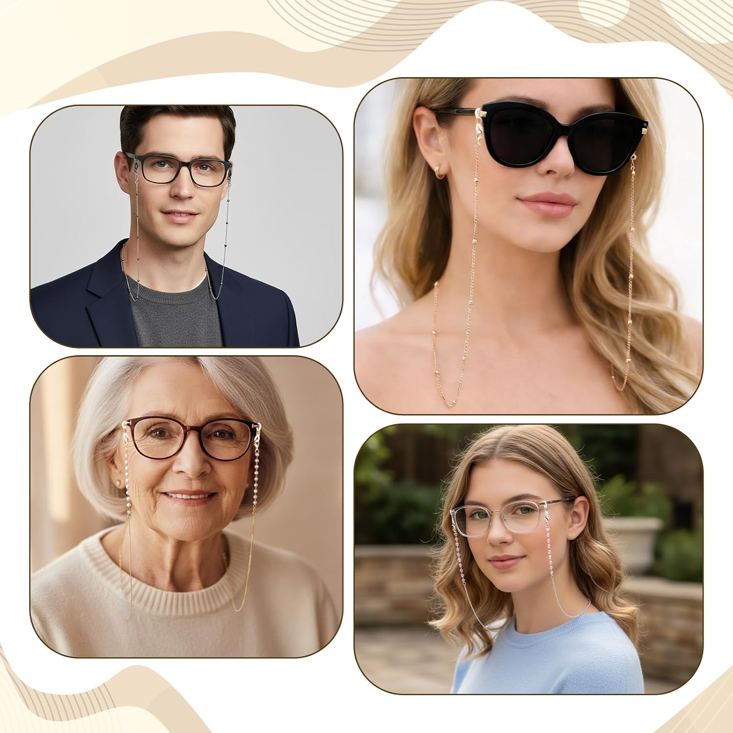 cobee 6Pcs Eyeglass Chain, Eye Glasses Strap, Eye Glasses Holders Around Neck Glass Charms for Women, Glass Accessories for Reading Glas s, Sunglasses Decorative