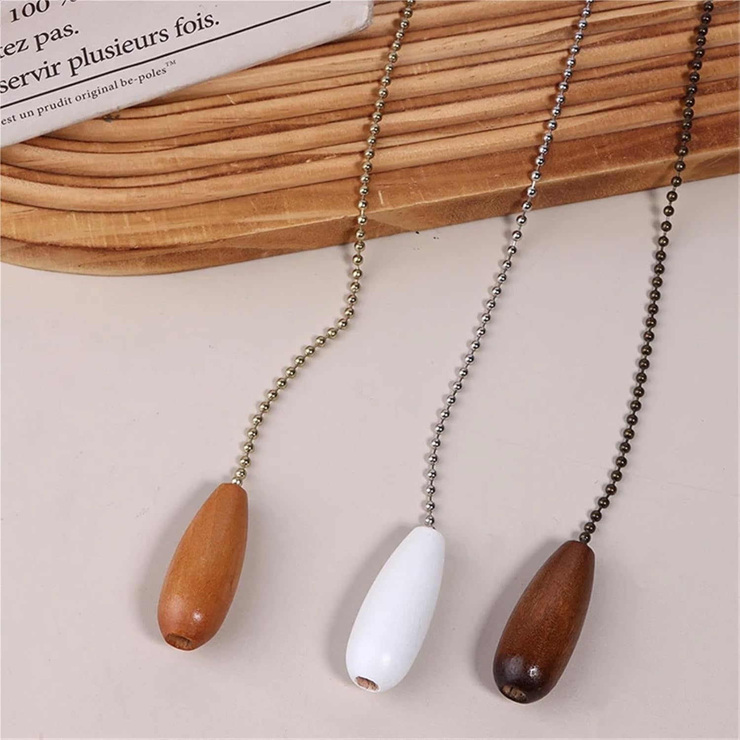 15Pcs Ceiling Fan Chain Pulls Wooden Pull Pendant Rope Extension Easy Install Removal For Light Lamp(Brown)
