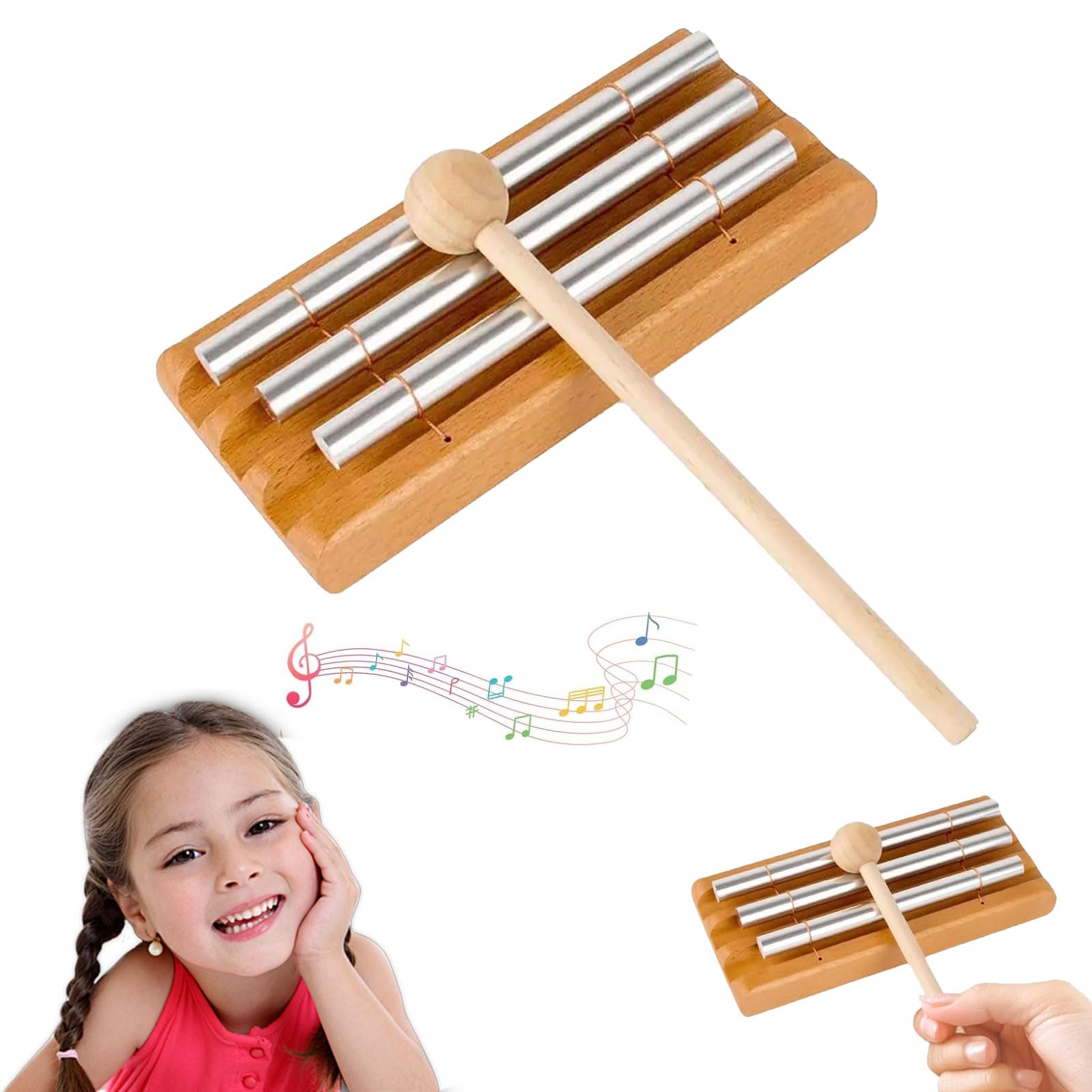 Chime Energy - Varilla de sonido de 3 tonos con mazo de madera, carillón para niños, para profesores, clases de música, meditación y yoga