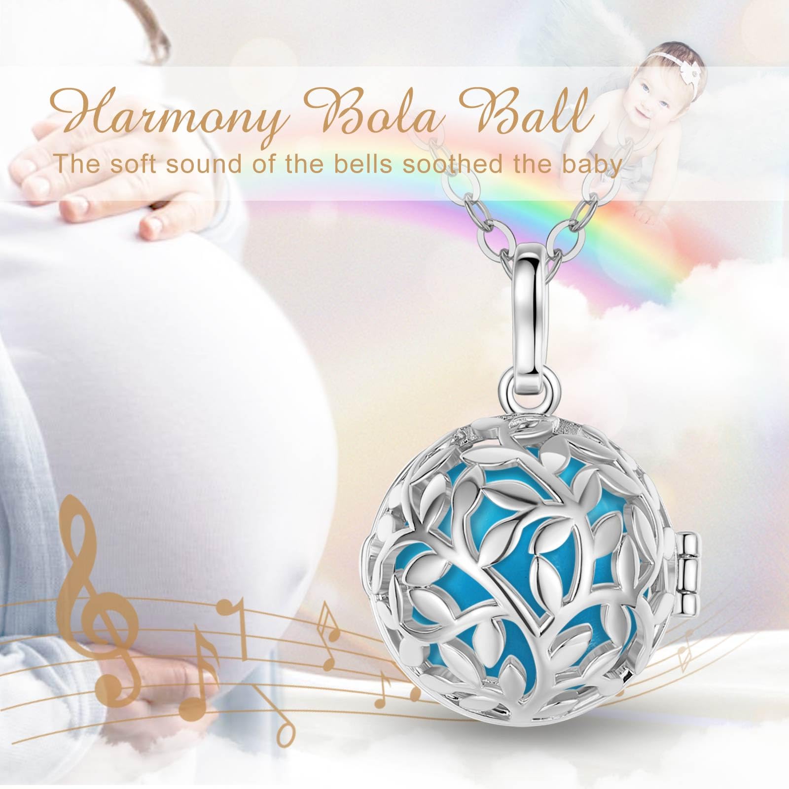 EUDORA Harmony Ball Chiama Angeli Gravidanza Collana con Albero della Vita Collana Pendente Forma di Carillon Musicale per Donna Madre Bambino Gioielli Regalo Originale, 76 cm e 114 cm