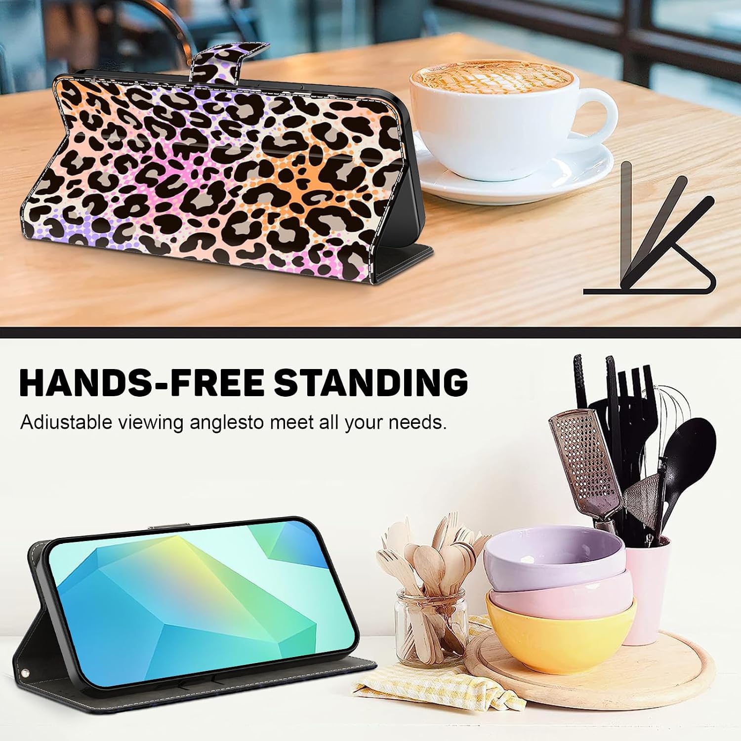ALILANG for Google Pixel 8 5G Case, PU Leather Wallet Flip Cover with Standing Function Card Holder and Wrist Strap for Google Pixel 8 Phone Case -Leopard