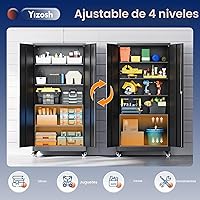 Vista 5 de Yizosh Armario de almacenamiento de metal para garaje con puertas de bloqueo y estantes ajustables, gabinete de herramientas de acero rodante de 75