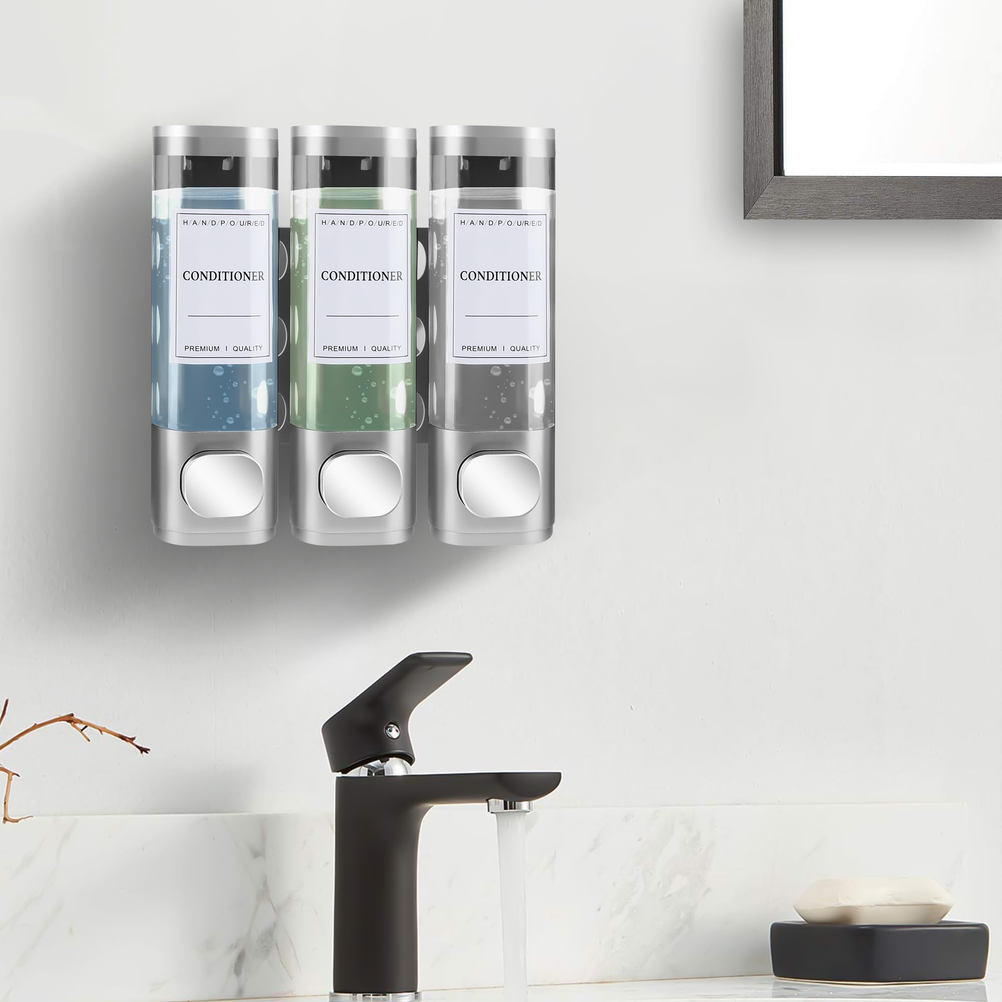 Dispenser Sapone Bagno, Dosatore Sapone Bagno Mani Cucina, Dispenser Bagnoschiuma Doccia A Parete Con Etichetta Impermeabile Per Cucine Bagni(Argento,)