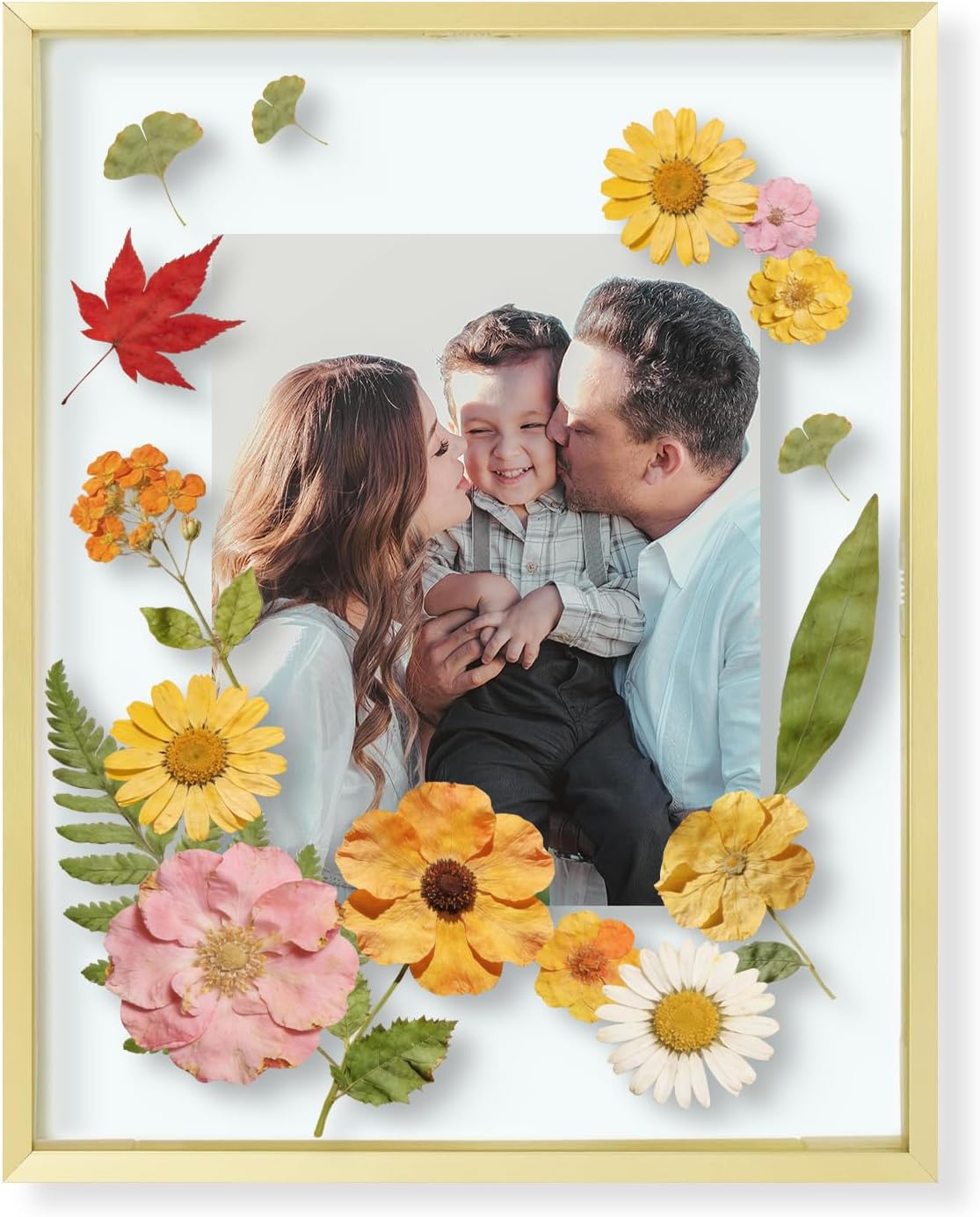 Golden State Art, 11x14 Floating Frame, Gold Aluminum Picture Frame, Clear Glass Displays Any Size Photo up to 11 by 14, Home Gallery Wall Decoration, Display Horizontal and Vertical