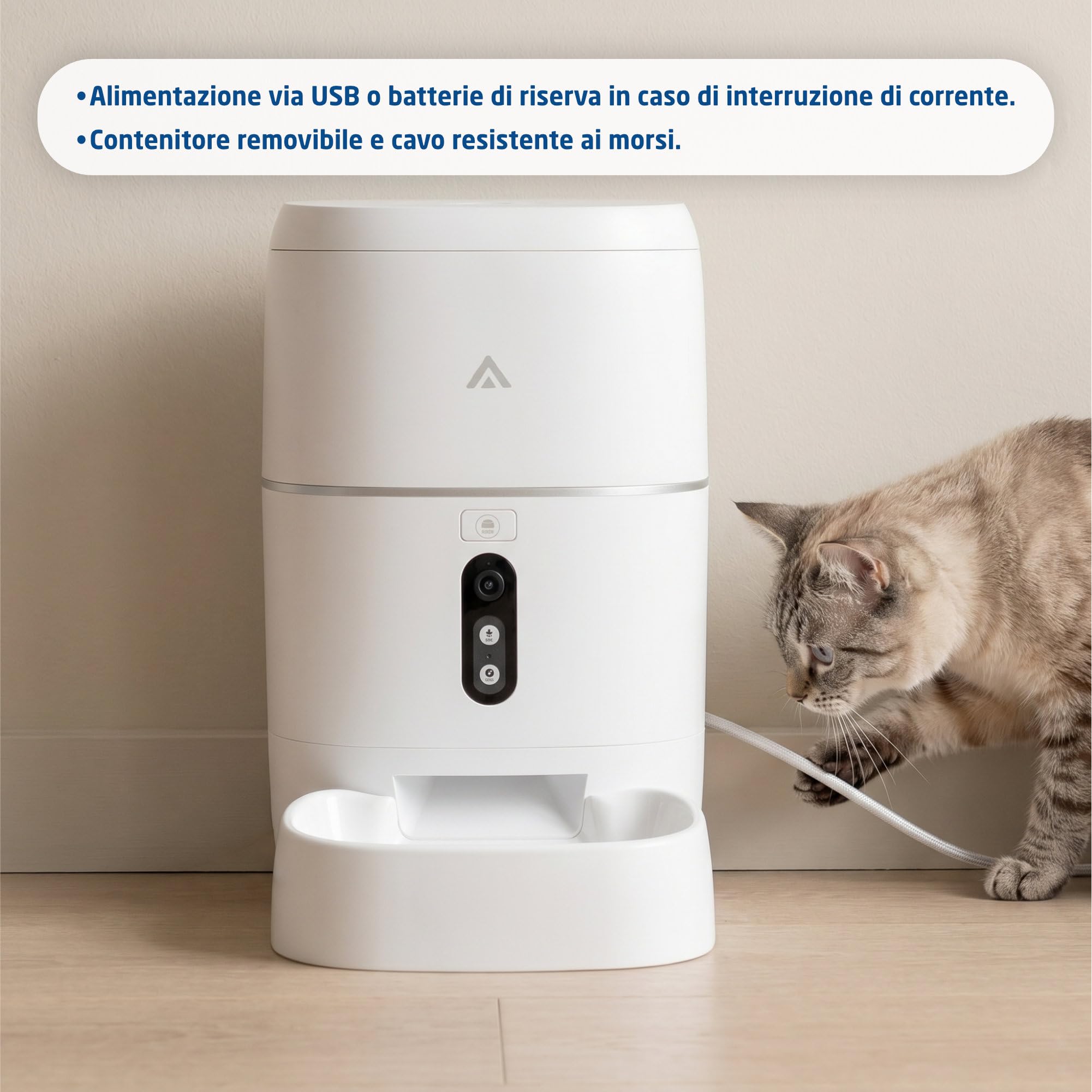 Distributore automatico - 6 Litri - Telecamera 3MP, Wifi e App - Programmazione del cibo, audio bidirezionale, visione notturna, ricarica USB-C o batterie. Per gatti e cani - Mod. PF-BL6