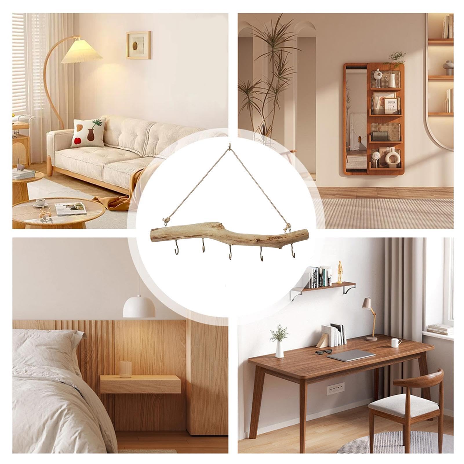 Rustikaler Holzzweig zum Aufhängen, Wanddekoration für -Styling, natürliches Holzmaterial mit Bindfaden, hängendes Design, dekoratives für Fotos, Pflanzen, Ornamente