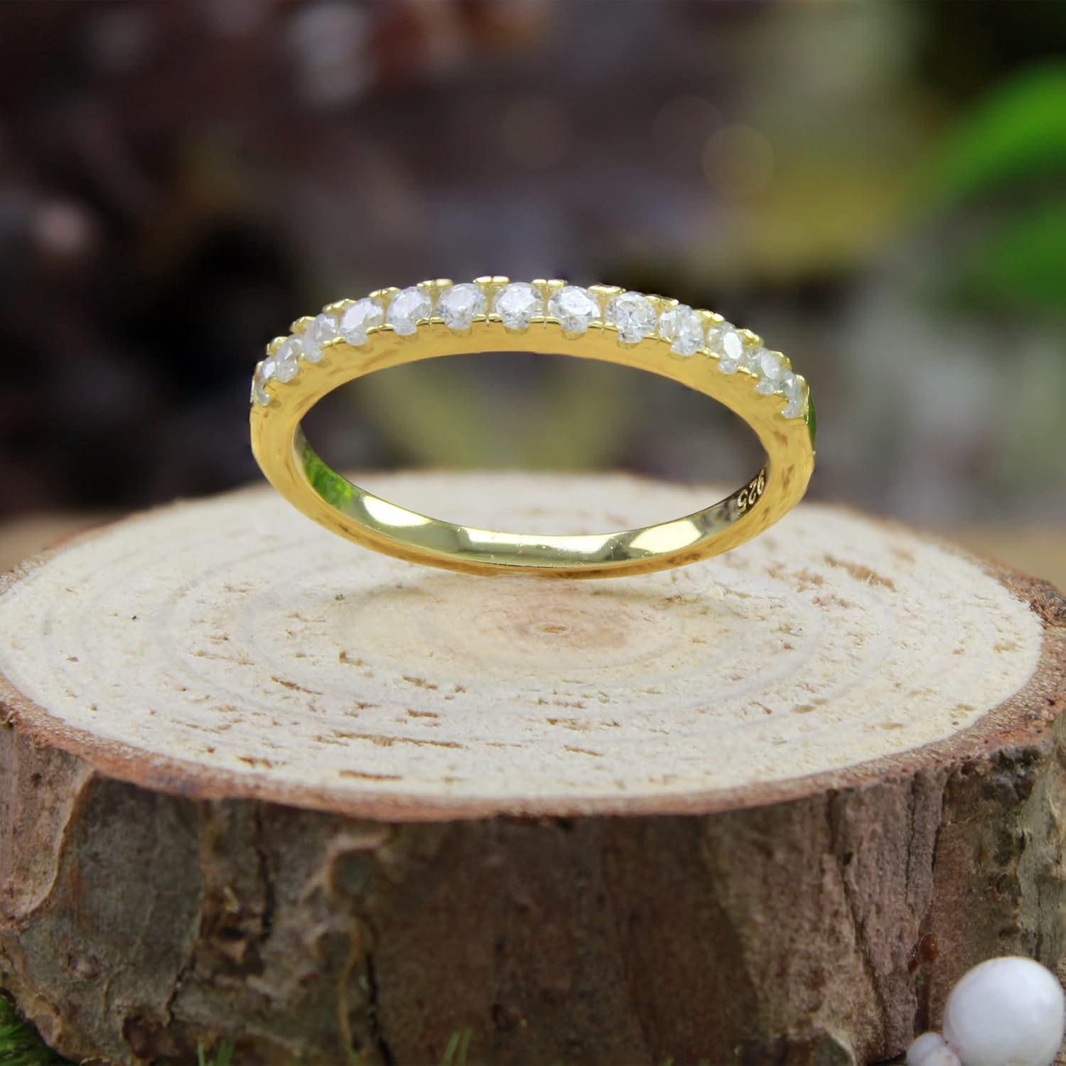 Half Eternity Wedding Band for Women Round Lab Created Moissanite or Lab Grown Diamond Stackable Engagement Ring in 14k Gold Plated 925 Sterling Silver Jewelry Gift for Her - Image 3