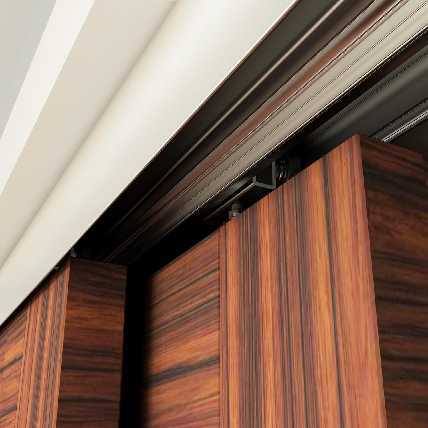 Heavy Duty Double Bypass Sliding Closet Door Track Kit Hardware 60”/5FT Aluminium Alloy Pocket Track Rail Set,for 2 Door System,Smoothly and Quietly,Silver