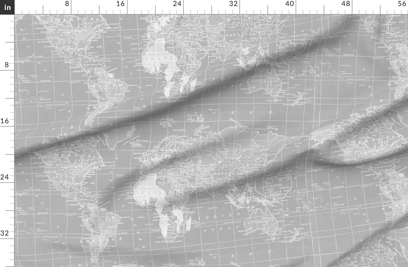 Spoonflower Fabric - Minimalist Grey White Map United States World Gray Decor Interior Printed on Organic Cotton Sateen Fabric by The Yard - Sewing Quilting Apparel Home Decor