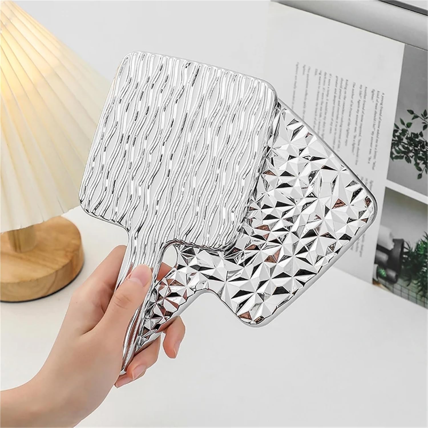 Portable Mini Ins Liquid Shape Square Mirror Handheld Desktop Cosmetic Makeup Travel Metallic Beauty(03)