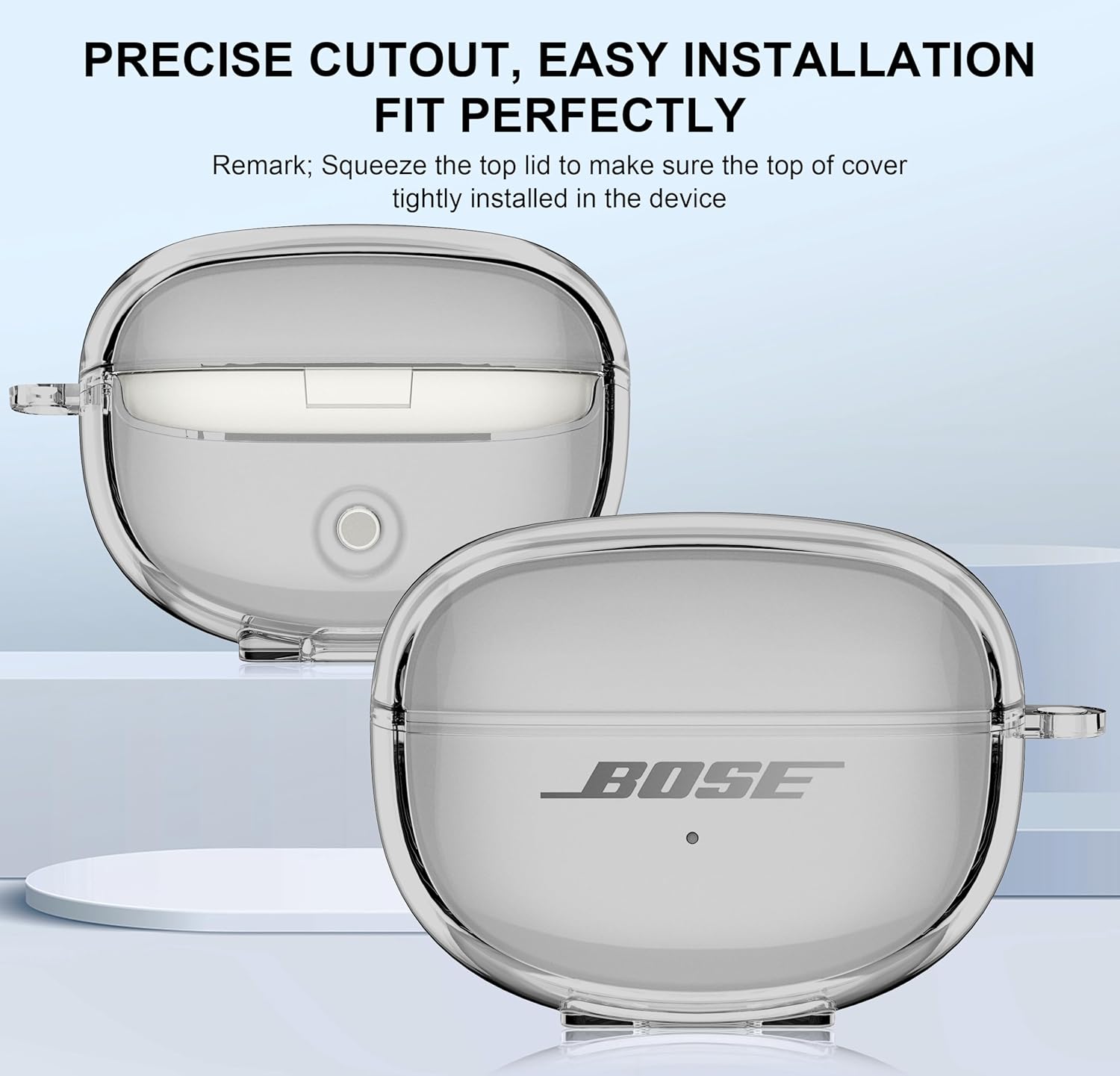 for Bose Ultra Open Earbuds Case Clear 2024,Full Protective Shockproof Soft Transparent TPU Cover for Bose Open Ear Wireless Earbud Headphone Accessories with Carabiner and Cleaning Pen-Black - Image 2