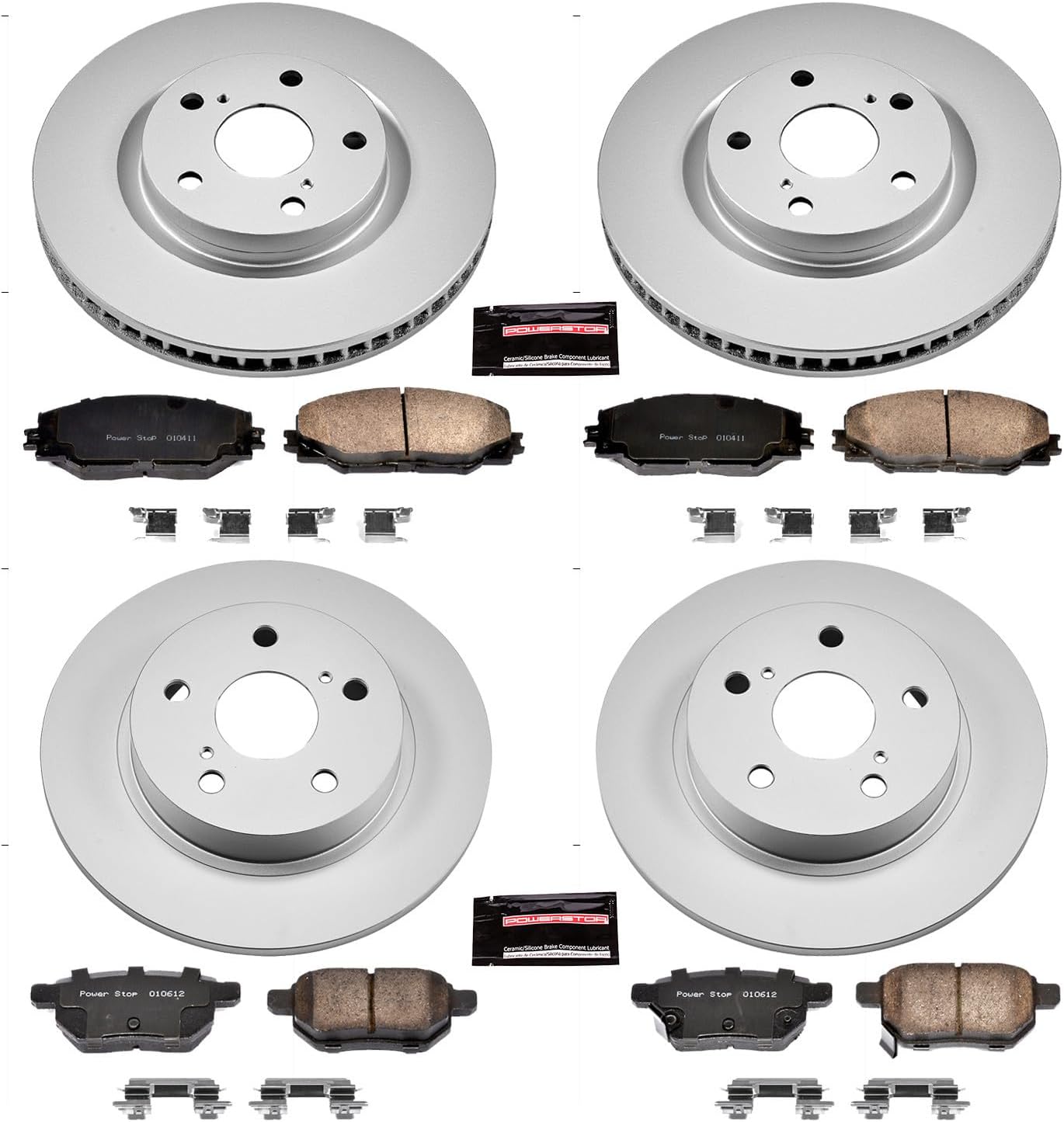 PowerStop Front and Rear Brake Kit for Scion tC 2011-16 - Fully-Coated Disc Rotors with Z17 Ceramic Brake Pads Replacement, CRK6076