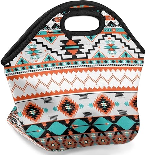 Miniatura 2 de Lonchera de neopreno aislada para mujeres, hombres, niños, étnica, geométrica, cheurón azteca, reutilizable, pequeña, bolsa de almuerzo para