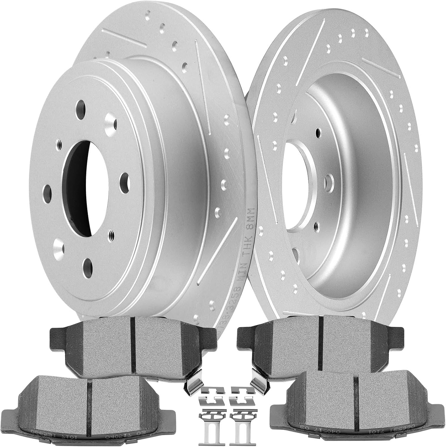 SCITOO - Brake Kits For Acura For Integra,For Honda For Accord 1989,For Civic,For Civic del Sol,For CRX,For Prelude Rear Drilled Slotted Brake Rotors and Ceramic Brakes Pads Replacement: 3258;D374