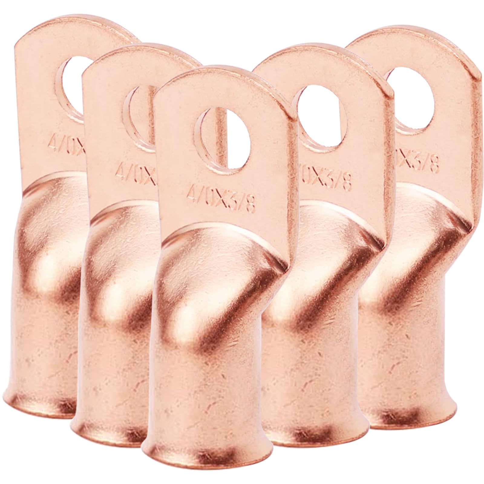 Brliantux 5PCS Pack Heavy Duty Battery Lugs, 4/0AWG 3/8in M10 Battery Cable Ends Ring Terminals, Electrical Battery Crimp Terminals Connectors