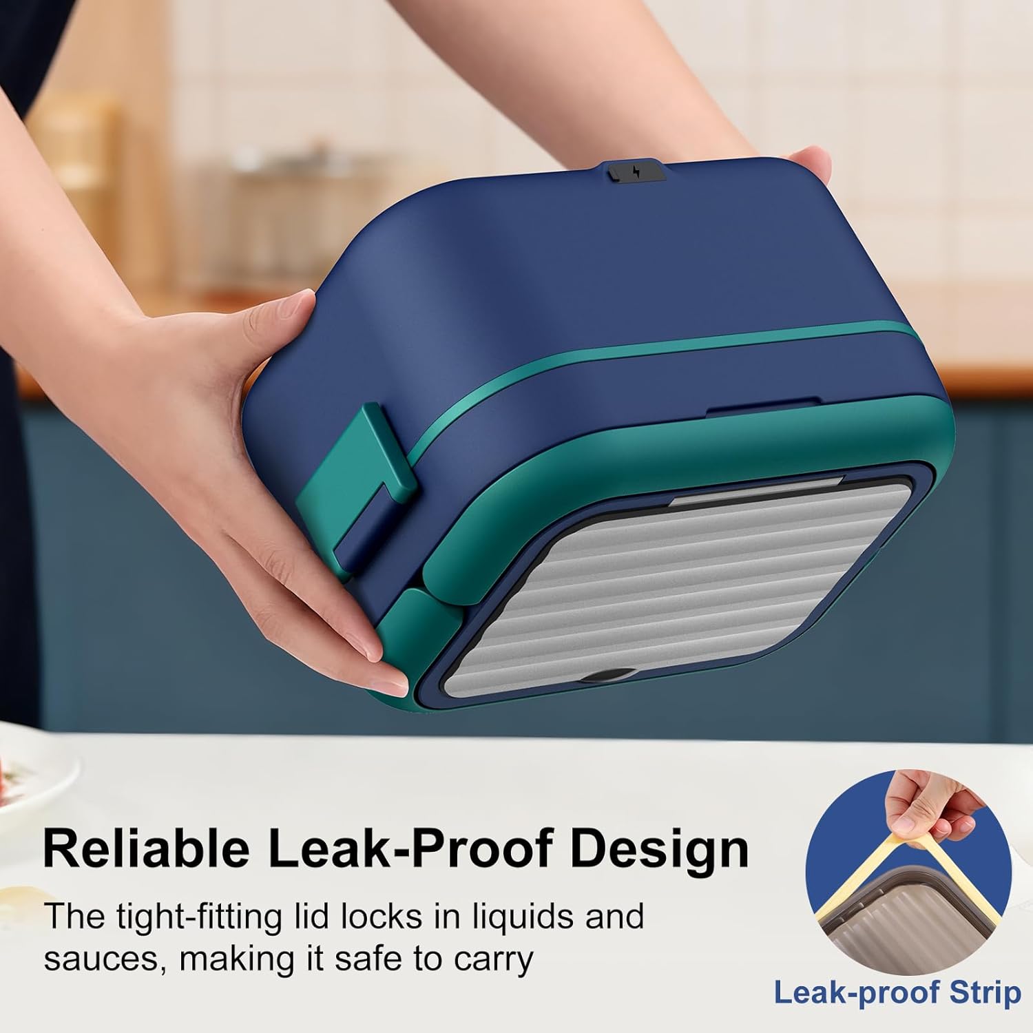 Cordless Electric Heated Lunch Box, 1.5L 6.3Cups 24000mAh Rechargeable Battery Self-Heating Lunch Box, Smart Timer, Even Heating, 100W Portable Food Warmer for Office, Picnic, Car, Outdoor - Image 6