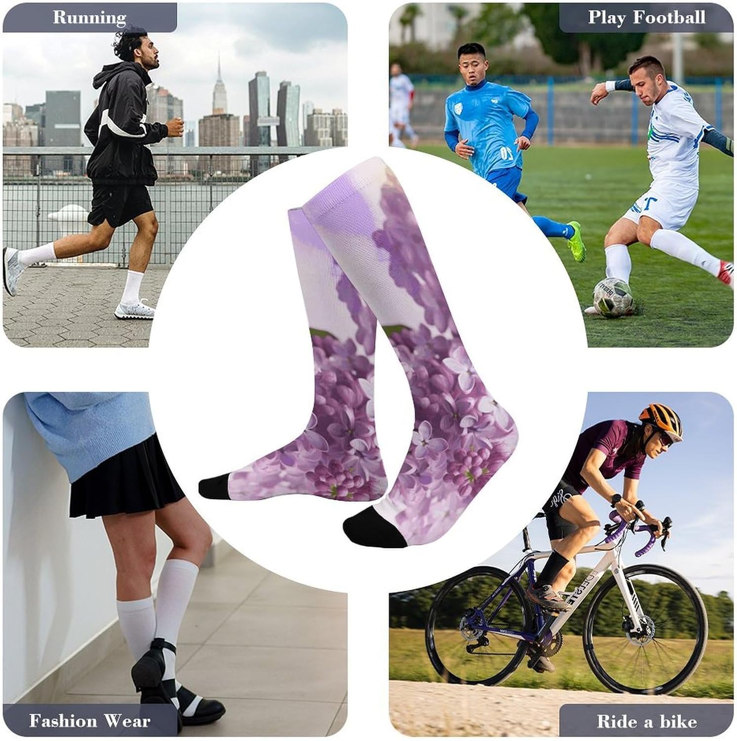 Lilac Flowers Compression Socks for Women Men Comfort Over The Calf Socks Moisture Wicking Breathable Athletic Sock