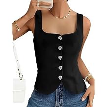LINGSWALLOW Women's Knit Sweater Vest Square Neck Button Front Tank Tops | Fitted,Crop,Soft,Breathable,Casual,Elegance,Summer,Everyday Wear,Work,Holidays