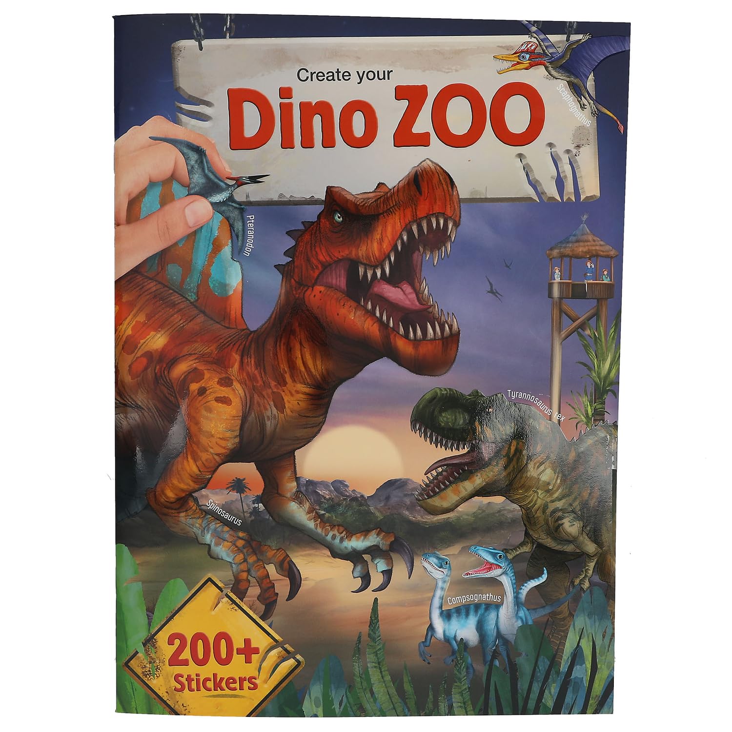 Depesche 13606 Create Your Dino Zoo Sticker Book with 24 Pre-Printed Pages for Designing Dino Motifs, Includes Over 200 Stickers