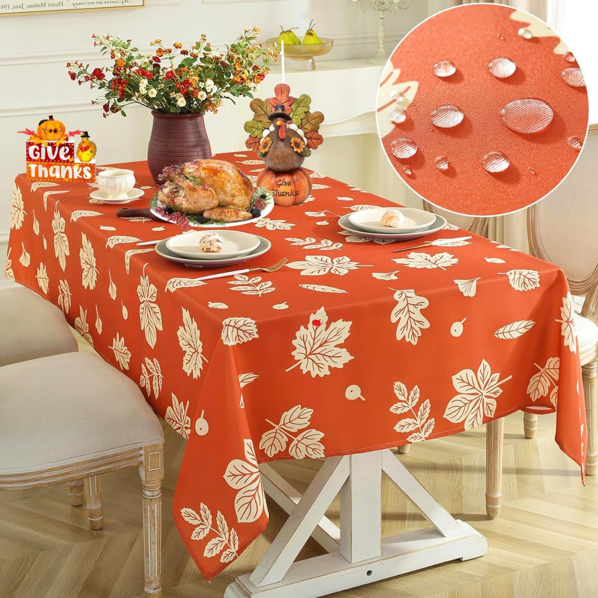 Honellaty Thanksgiving Polyester Tablecloth for Rectangle