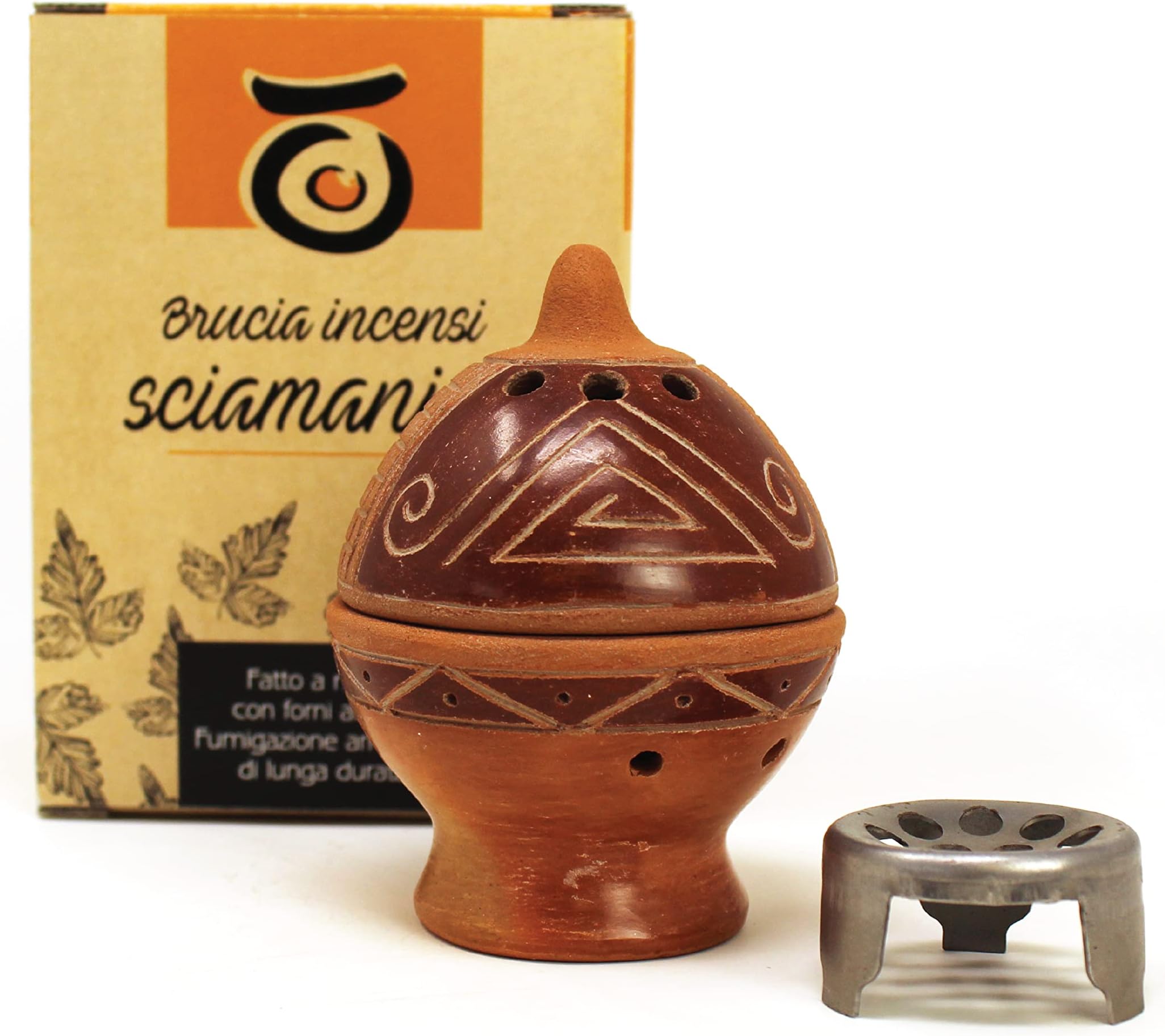 Palo Santo Incense burner in Terracotta โ PALOSANTO Handmade Incense Holder - Suitable for cones, chips, powder, resins, herbs and charcoals - Traditional Mantena Palo Santo Burner