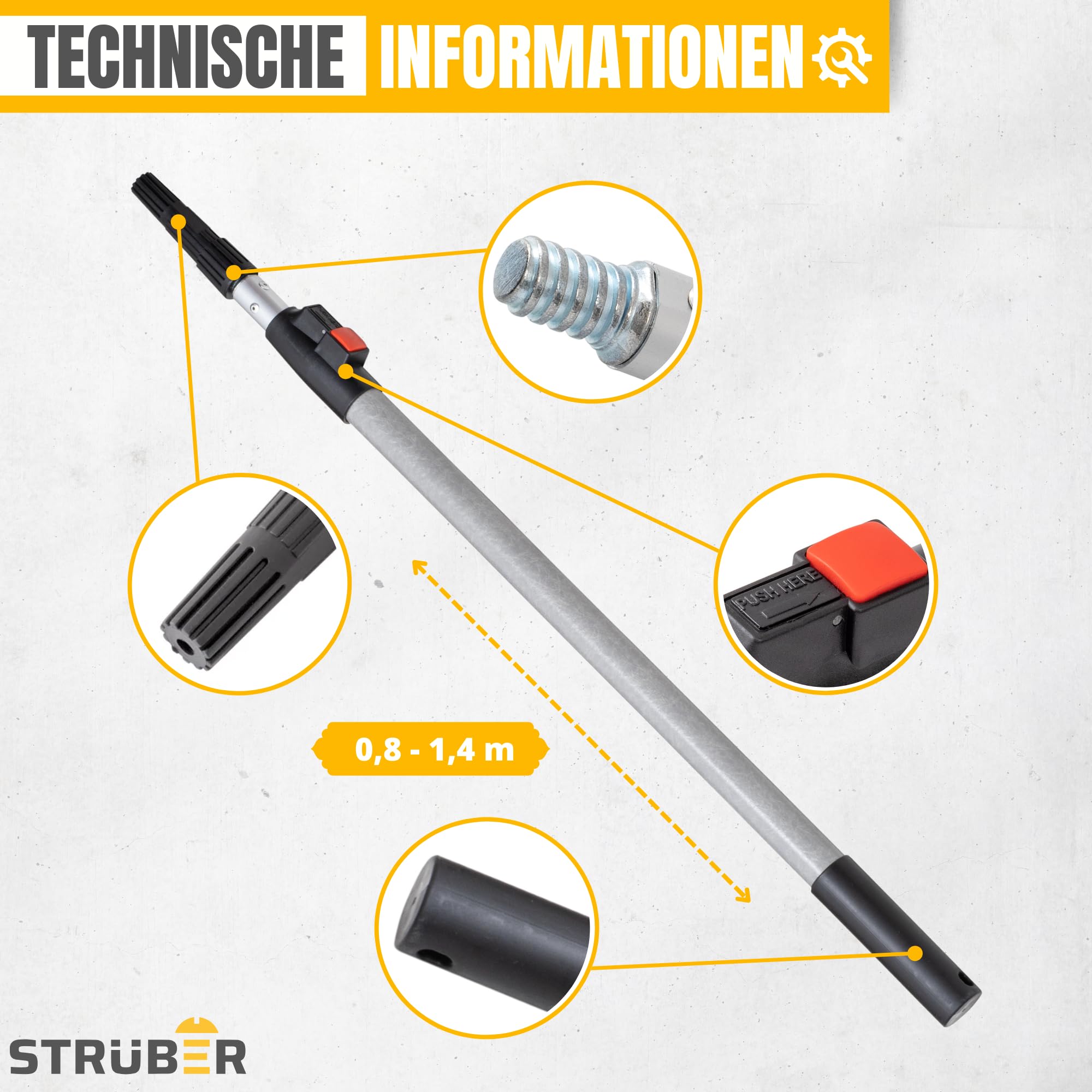 STRÜBER Flächenspachtel Set im Koffer- 5 x Flächenspachtel (250mm, 400mm, 600mm, 800mm, 1000mm) - Ergonomischer Z-Griff - Teleskopstange + Adapter - Rollspachtel - Made in EU