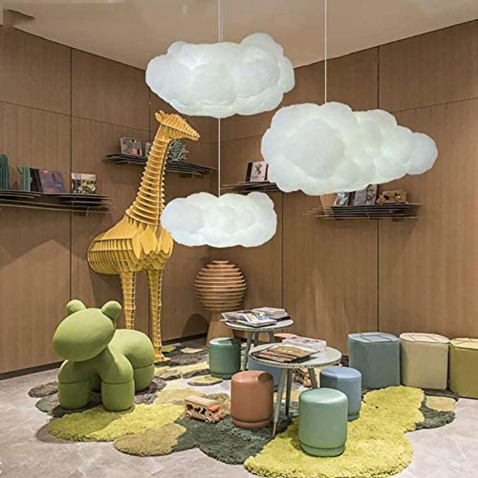 Dekoracyjna Bawełna Jedwabna Wisząca Lampa Dla Dzieci Sypialnia Wesele Sklep Oświetlenie Do Salonu, Biała Lampa Sufitowa 3d Chmura, Nowoczesne Oświetlenie Wiszące LED-,Biały,40x23 Cm (16x9 Cali),i