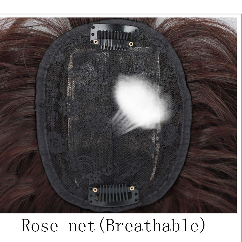 RemeeHi Curly Wave Hair with Bangs for Women, Toppers Hairpieces Clip in Hair Topper for Thinning Hair Synthetic Hair Extension Brown Black 18inch
