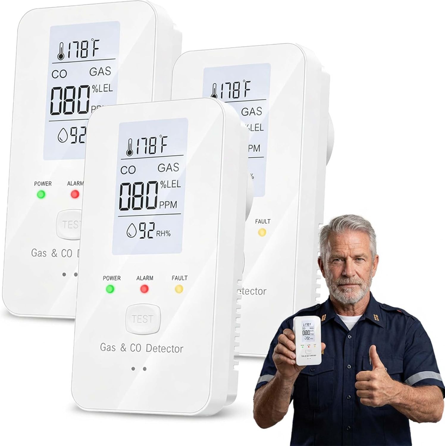 2026 New Steadfast Haven Pro, Temp & Humidity Monitor, 4 in 1 Multi Detector, LCD Display, 85dB, for Home, RV, Hotel, Kitchen (3 White)