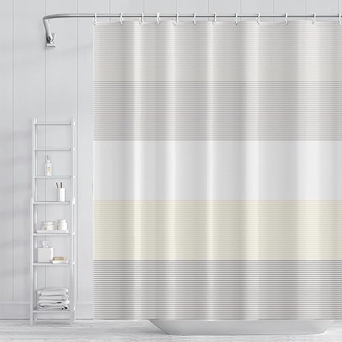 Miniatura 30 de Cortina de ducha de mediados de siglo, moderna abstracta con patrón geométrico atómico de explosión de estrellas para los años 50, accesorios de