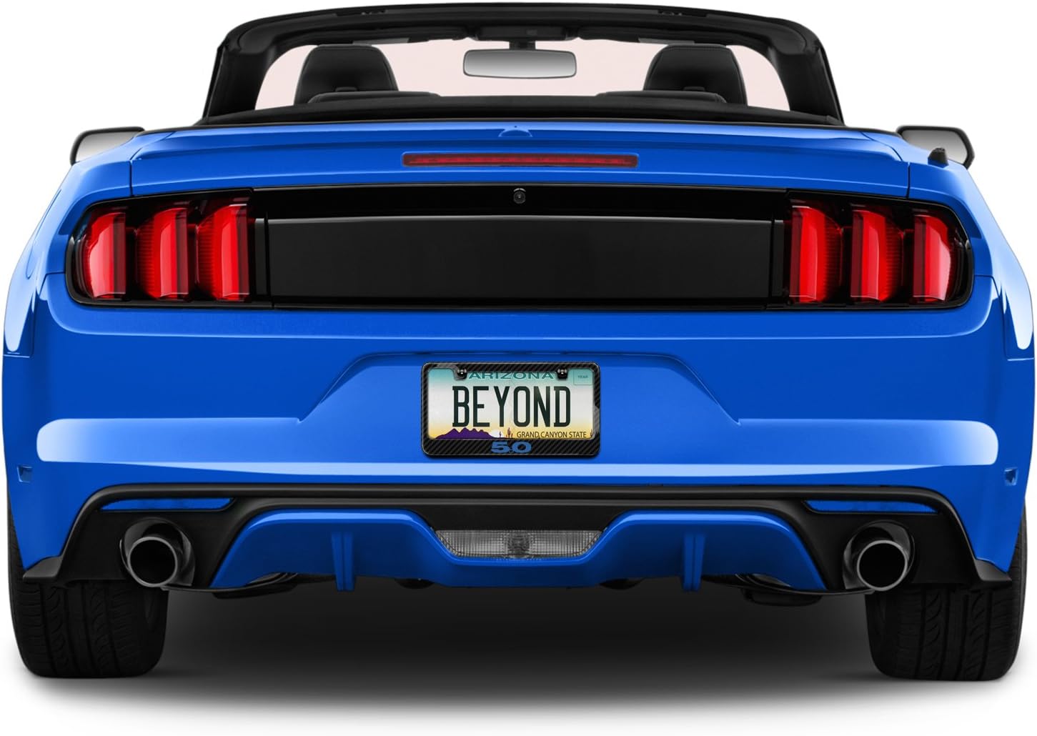 iPick Image Made for Ford Mustang 5.0 in Blue Black Real 3K Carbon Fiber Glossy Finish License Plate Frame