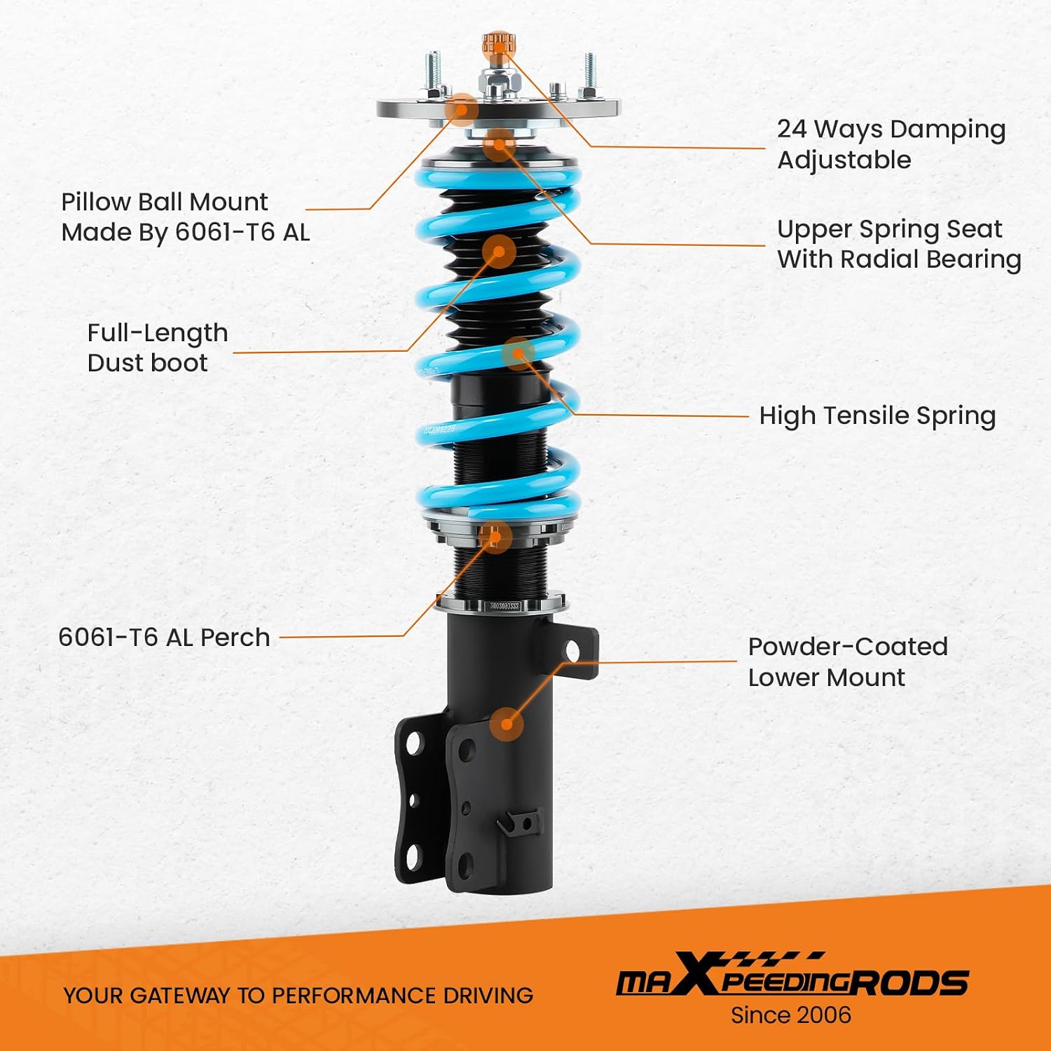 maXpeedingrods Coilover for Chevrolet Cobalt 2005-2010, 24 Levels Damper Adjustable Coilovers Suspension Kit Strut, Height Adjustable Shock Absorber Struts, T6 Upgraded Lowering Kits Blue
