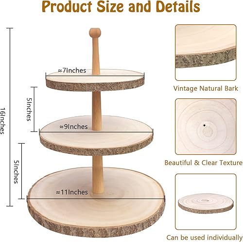 Miniatura 2 de Soporte para cupcakes de 3 niveles, bandeja escalonada de madera, soporte rústico para cupcakes para fiestabodacumpleañosbaby