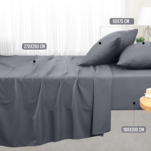 Utopia Bedding Ensemble de Drap 4 Pièces, 180x200cm, Gris - 2