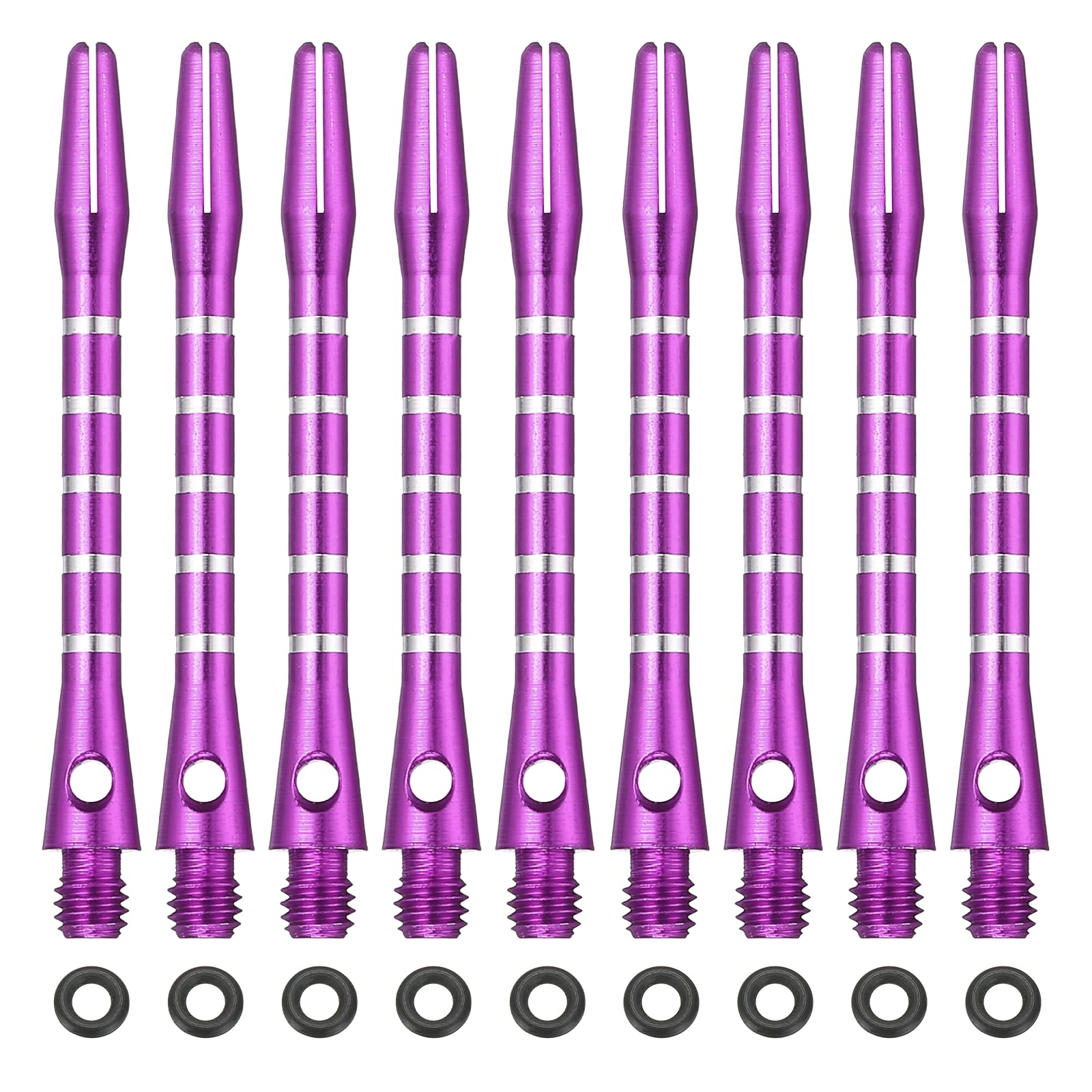YELARXI Dart Shafts for Steel Tip, Medium 2BA Thread Aluminum Dart Shaft Set with Black Rubber Ring Replacement Accessories For (Darts Training/Sharpener), 48mm & 9 Set & Five Line Purple