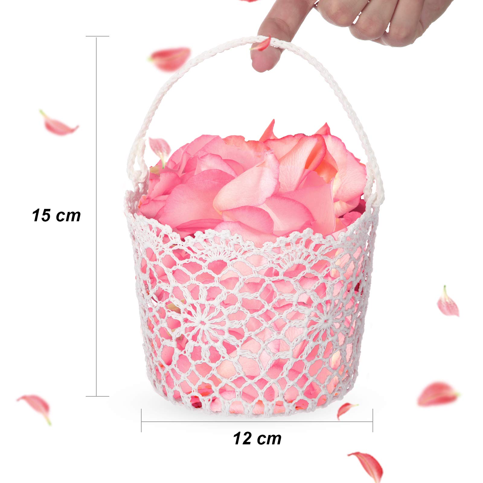 8 Stück Blumenmädchen-Korb für Hochzeit, weißer Griff, rustikaler Korb, 5,90 x 4,72 x 4,33 Zoll