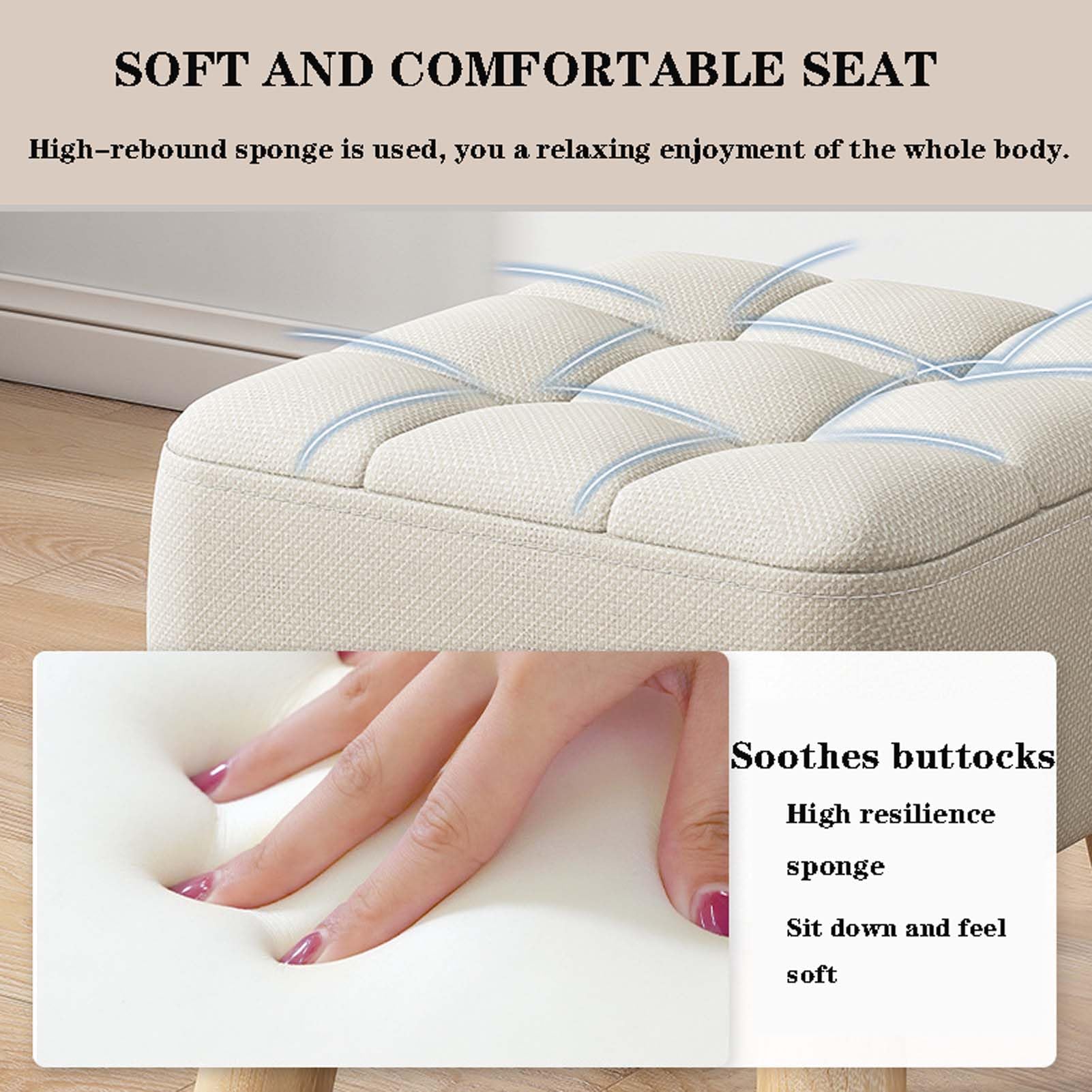 Pouf Poggiapiedi Morbido 30x30x34cm - Gambe In Legno, Rivestimento Tessuto, Per Soggiorno O Camera - Foto 4