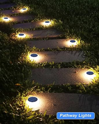 DetarZinLED Flat Solar Deck Step Lights Outdoor 4 Pack Warm White Round