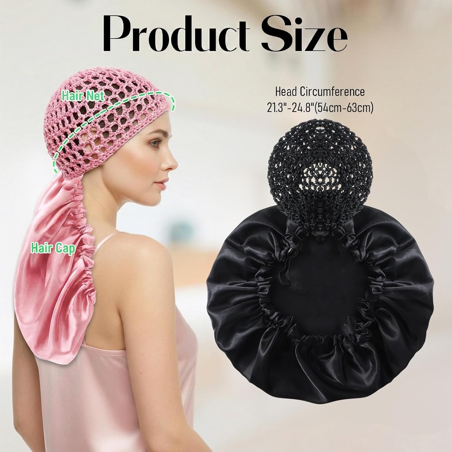 2 Pack 2 In 1 Wrap Cap Bonnet Reversible Silk Press Wrap Cap Curly Hair Bonnet for Sleeping Adjustable Double Layered Braid Protection Hair-Wrap Caps Elastic Net Long Hair Silk Press Set